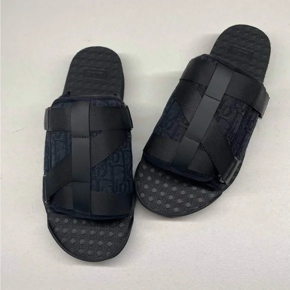 Dior Black Textured Slide Sandals